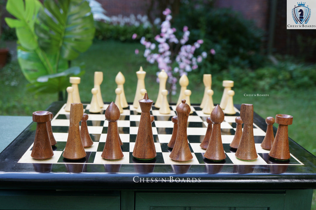 Combo Chess Set | Minimalist Style Danish Herman Ohme Chess Set in Rosewood with Ebony Board - Chess'n'Boards