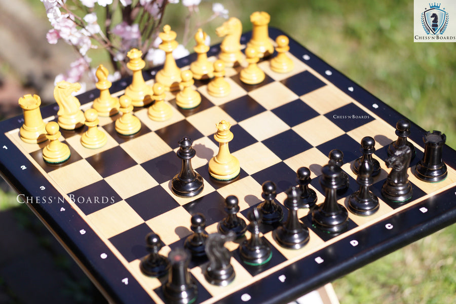 Combo Chess Set | Antique Finish Pro-Staunton design Triple Weighted Chess pieces with 19" Ebony Board - Chess'n'Boards