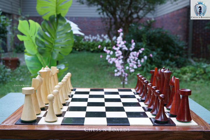 Combo Chess Set | Minimalist Style Modern Design Hermann Ohme Padauk Wood Chess Set with Endgrain Ebony Board - Chess'n'Boards