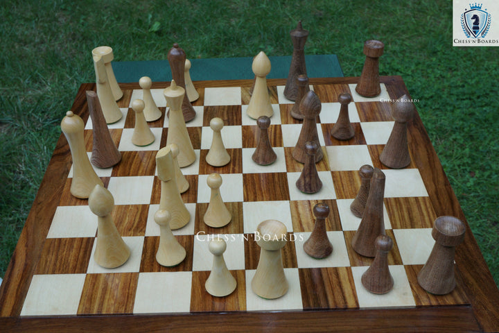 Combo Chess Set | Minimalist Style Danish Herman Ohme Chess Set in Indian Rosewood with Endgrain Rosewood Board - Chess'n'Boards