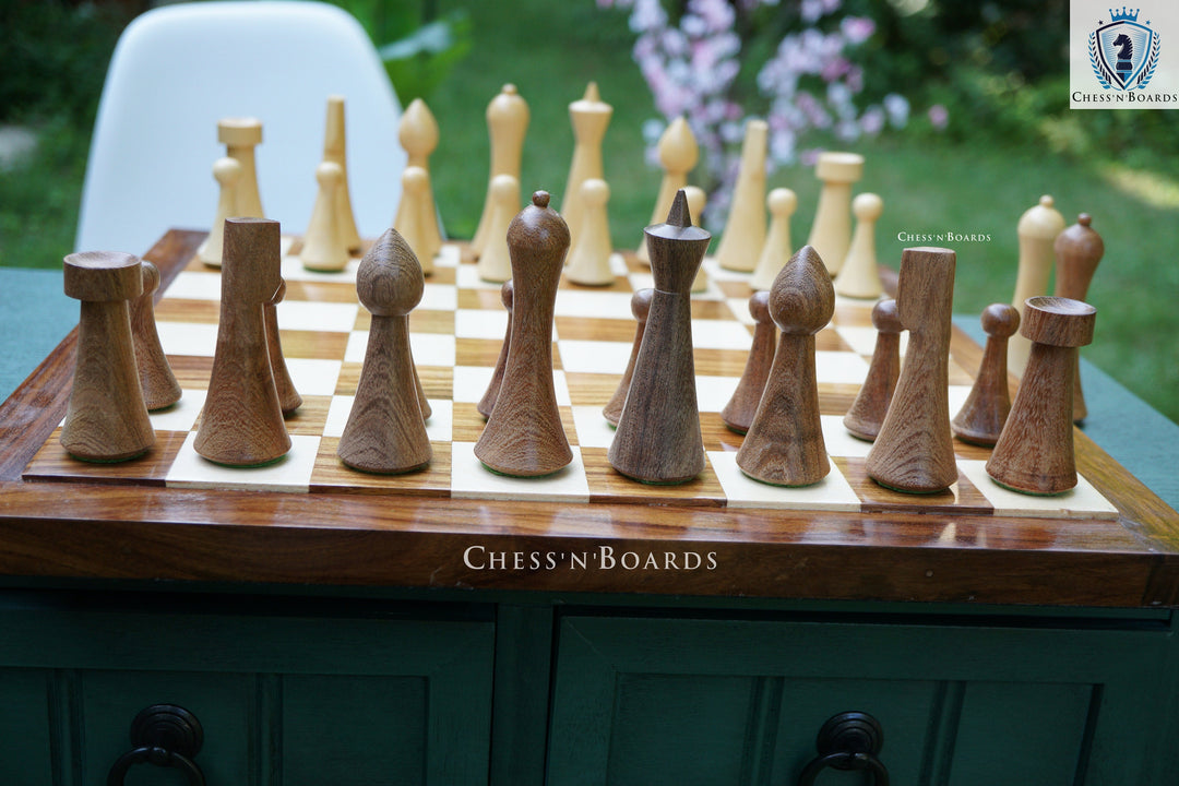 Combo Chess Set | Minimalist Style Danish Herman Ohme Chess Set in Indian Rosewood with Endgrain Rosewood Board - Chess'n'Boards