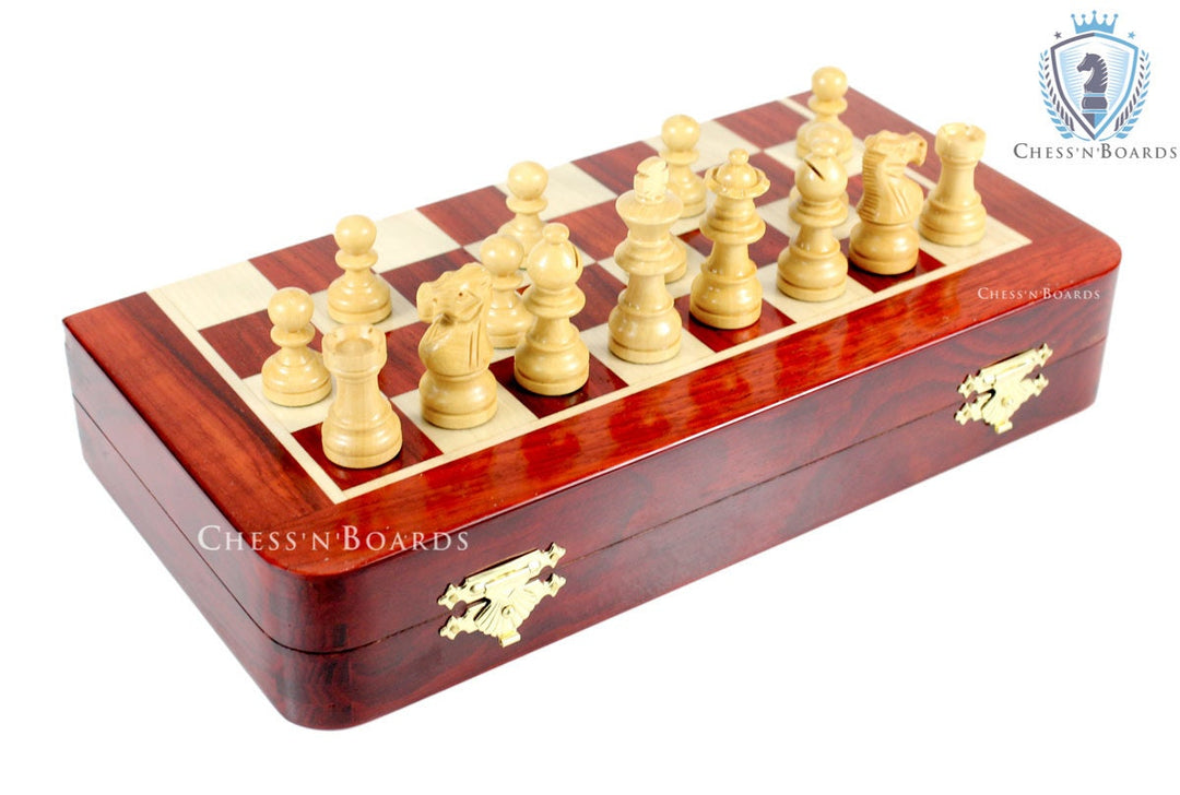 12" Wooden Chess Set Travel Magnetic Folding Board made of Bud Rosewood - Chess'n'Boards