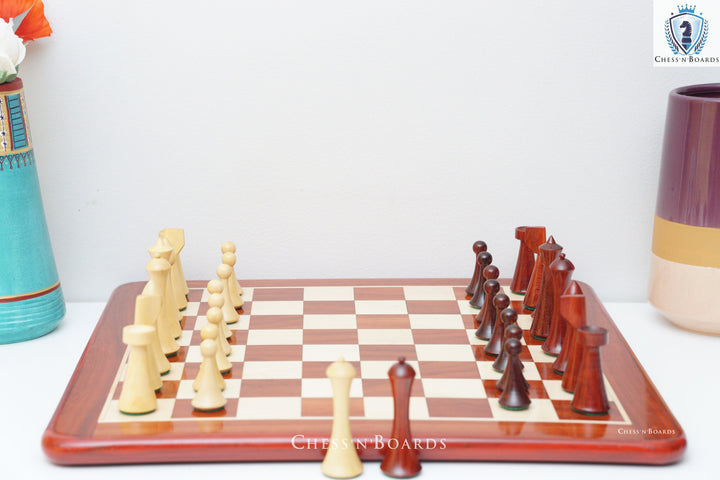 Combo Chess Set | Reproduced Hermann Ohme/Danish Modern/ Minimalist Style Chess Pcs with Padauk Chess Board - Chess'n'Boards