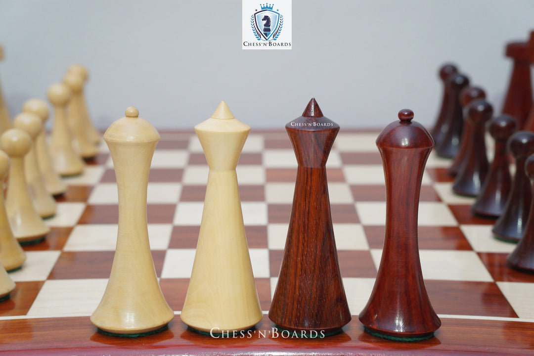 Combo Chess Set | Reproduced Hermann Ohme/Danish Modern/ Minimalist Style Chess Pcs with Padauk Chess Board - Chess'n'Boards