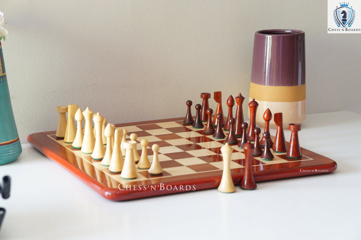 Combo Chess Set | Reproduced Hermann Ohme/Danish Modern/ Minimalist Style Chess Pcs with Padauk Chess Board - Chess'n'Boards