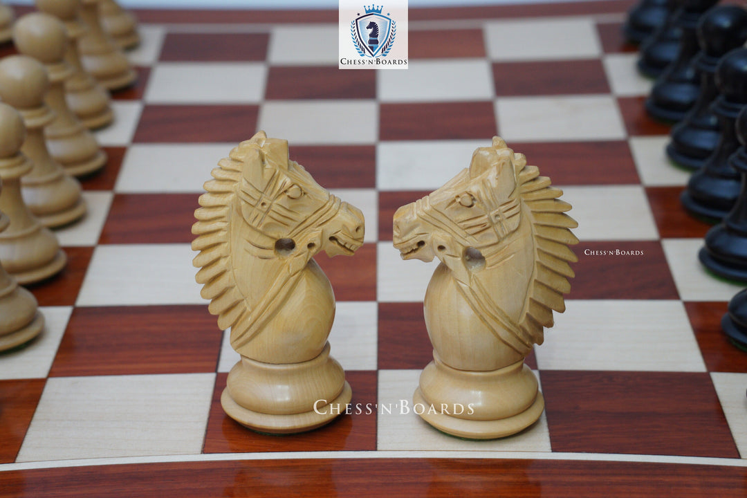 Combo Chess Set | Rio Staunton Series, Biggy Knight Chess Pieces with Padauk Chess Board - Chess'n'Boards