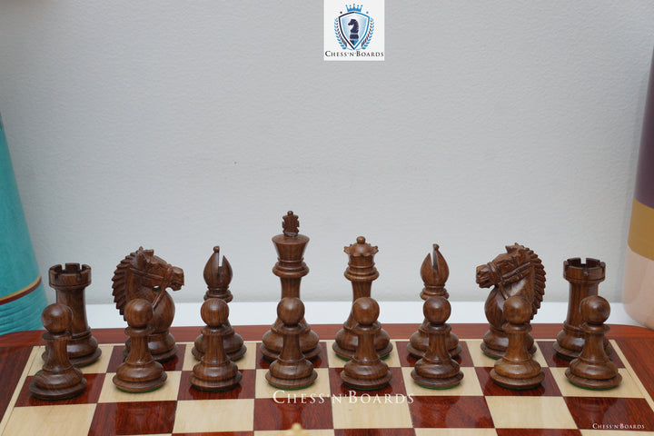 Combo Chess Set | Rio Staunton Series, Biggy Knight Sheesham Chess Set with Padauk Chess Board - Chess'n'Boards