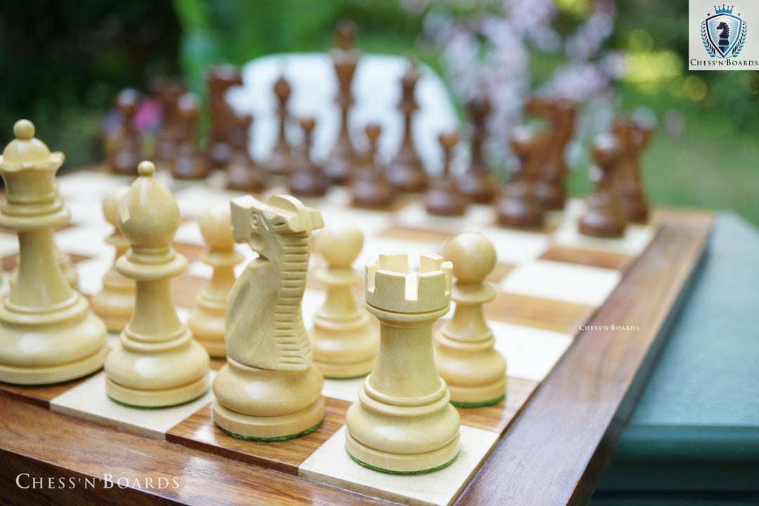 Combo Chess Set | British Staunton King 4" Handmade Indian Rosewood Tournament Chess Set with Endgrain Chessboard - Chess'n'Boards