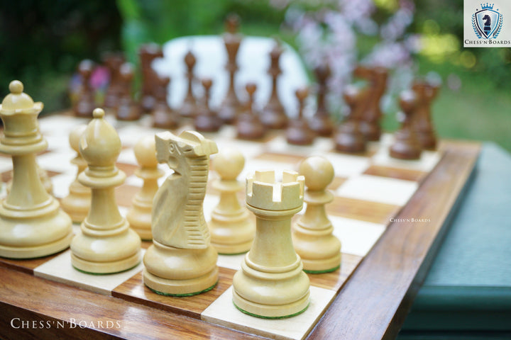 Combo Chess Set | British Staunton King 4" Handmade Indian Rosewood Tournament Chess Set with Endgrain Chessboard - Chess'n'Boards