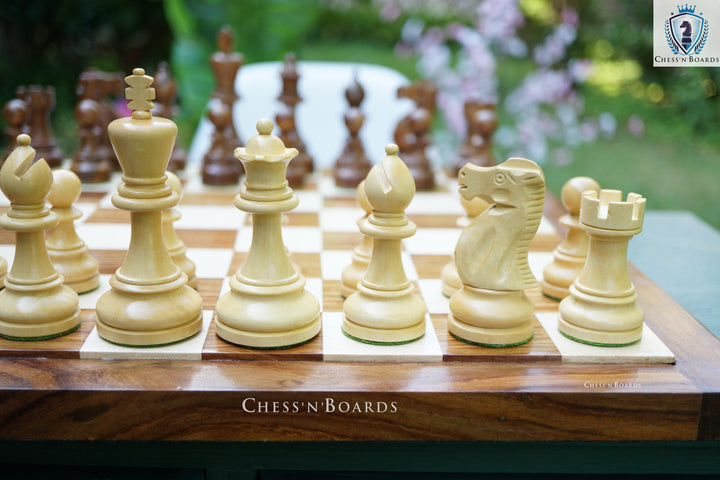 Combo Chess Set | British Staunton King 4" Handmade Indian Rosewood Tournament Chess Set with Endgrain Chessboard - Chess'n'Boards