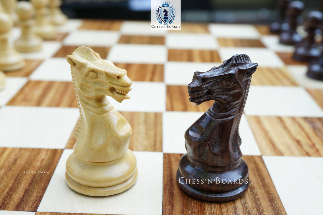 Combo Chess Set | Laughing Knight Staunton Series Leatherette Felted Rosewood Tournament Chessmen with Endgrain Board - Chess'n'Boards