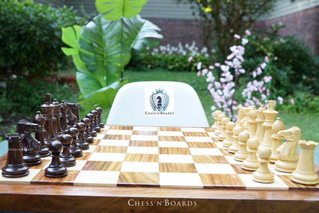 Combo Chess Set | Laughing Knight Staunton Series Leatherette Felted Rosewood Tournament Chessmen with Endgrain Board - Chess'n'Boards