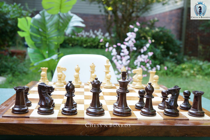 Combo Chess Set | Laughing Knight Staunton Series Leatherette Felted Rosewood Tournament Chessmen with Endgrain Board - Chess'n'Boards