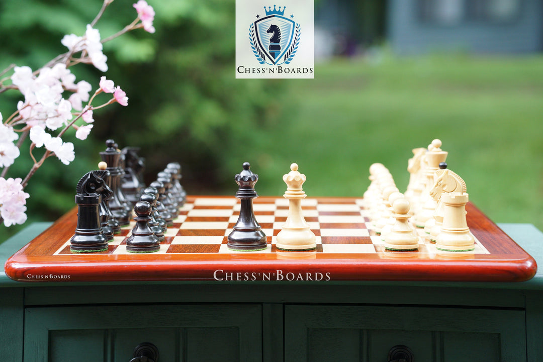 Combo Chess Set | Padauk Chess Board with New 1950 Dubrovnik Bobby Fischer Reproduced Chess Pieces - Chess'n'Boards