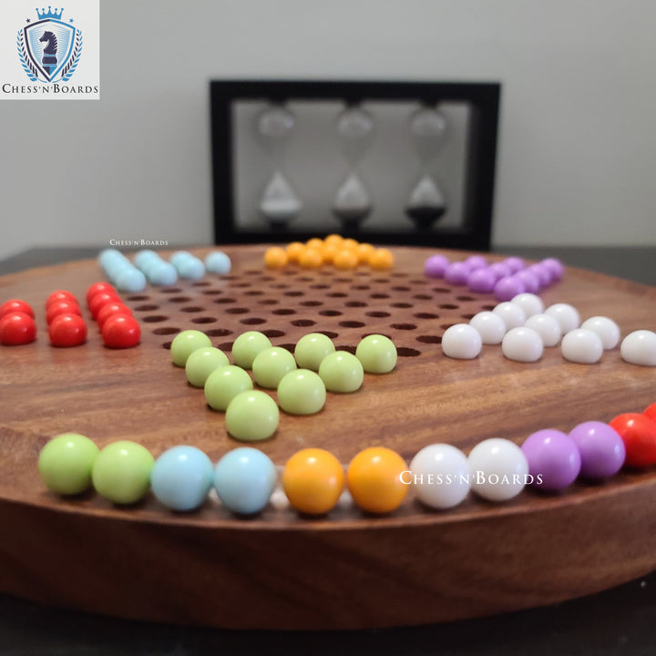 Chinese Checkers Game Set with 12-inch Diameter Round Wooden Board - Chess'n'Boards