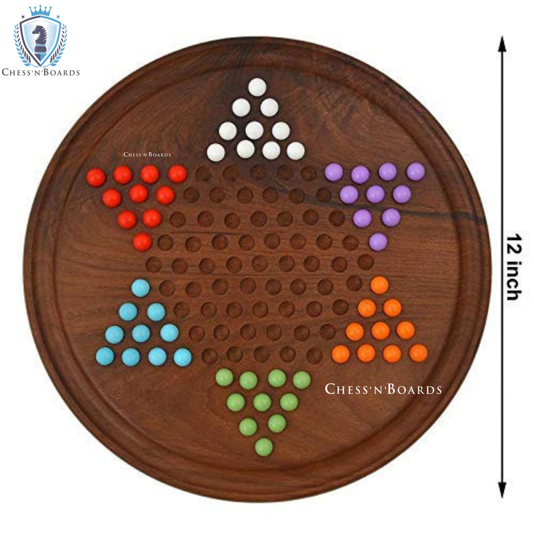 Chinese Checkers Game Set with 12-inch Diameter Round Wooden Board - Chess'n'Boards