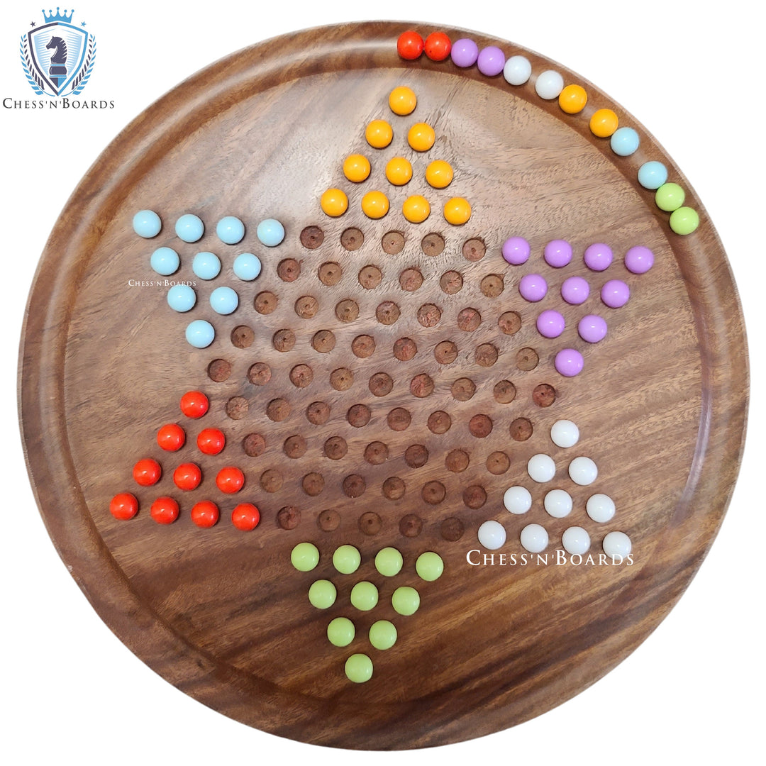 Chinese Checkers Game Set with 12-inch Diameter Round Wooden Board - Chess'n'Boards