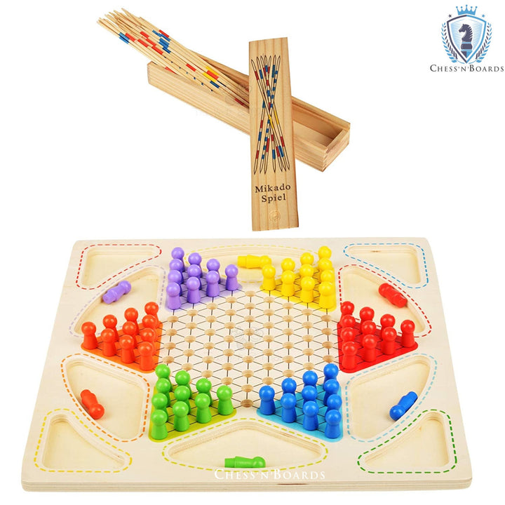 3 in 1 Chinese Checker, Ludo and Mikado Sticks Game (Combo Board Game) - Chess'n'Boards