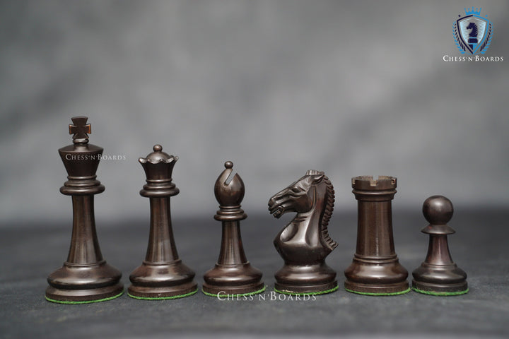 The Black Sovereign Deluxe Chess Set in Ebony Wood and Boxwood 4' King - Chess'n'Boards