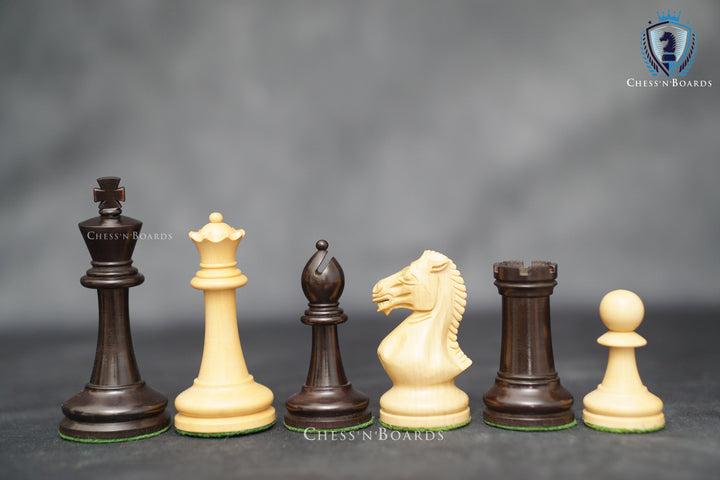 The Black Sovereign Deluxe Chess Set in Ebony Wood and Boxwood 4' King - Chess'n'Boards
