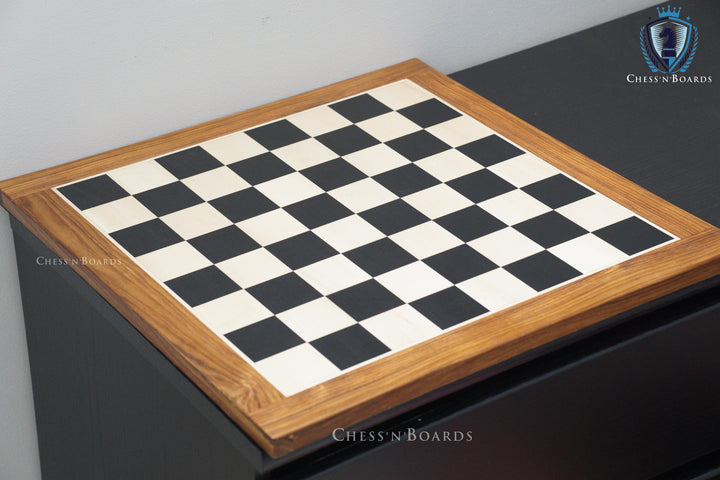 Ebony Wood Chess Board | Bottom Felted Solid Ebony wood Square with Golden Rosewood Border - Chess'n'Boards