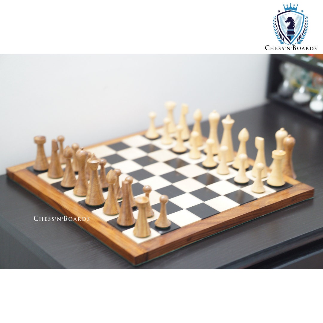 Combo Chess Set | Minimalist Style Danish Hermann Ohme Chess Set in Golden Rosewood with Ebony Board - Chess'n'Boards
