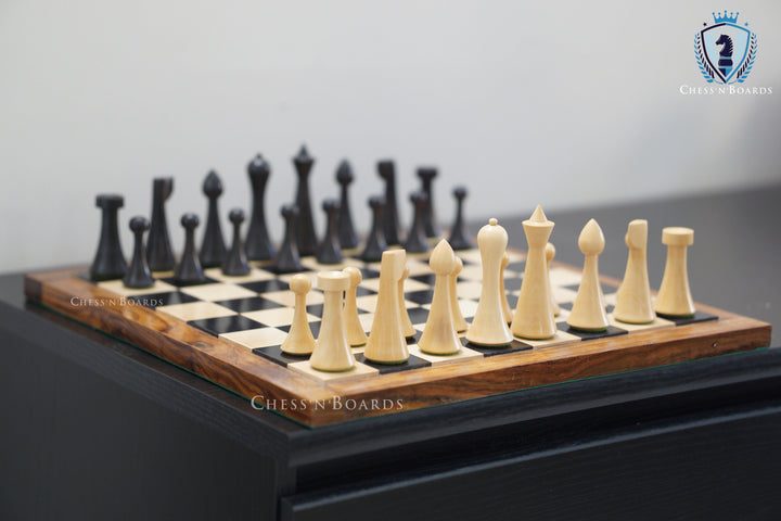 Combo Chess Set | Minimalist Style Danish Hermann Ohme Chess Set in Golden Rosewood with Ebony Board - Chess'n'Boards