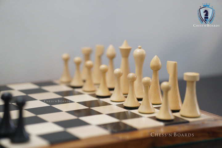 Combo Chess Set | Minimalist Style Danish Hermann Ohme Chess Set in Golden Rosewood with Ebony Board - Chess'n'Boards