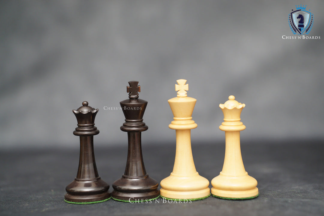The Black Sovereign Deluxe Chess Set in Ebony Wood and Boxwood 4' King - Chess'n'Boards