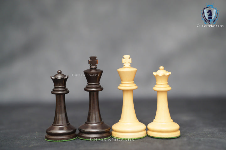 The Black Sovereign Deluxe Chess Set in Ebony Wood and Boxwood 4' King - Chess'n'Boards