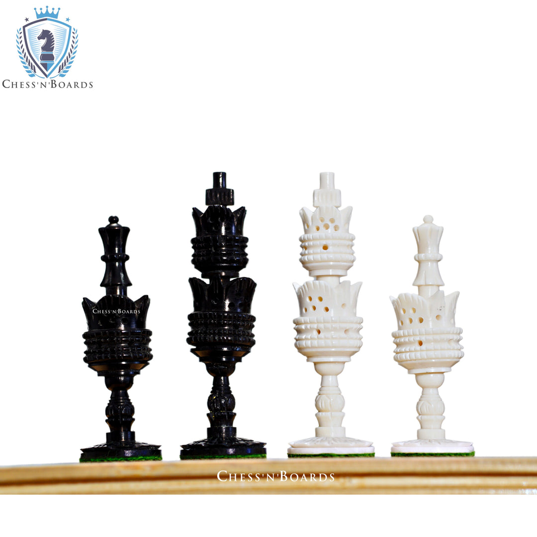 Lotus Design Camel Bone Chess Pieces Only Set King 4.1" Hand Carved Unique Collector Vintage Chess Pieces - Chess'n'Boards