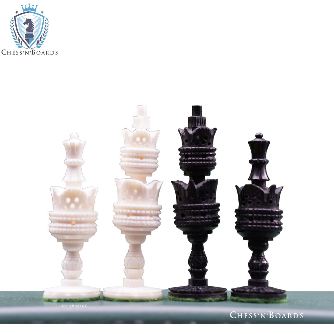 Lotus Design Camel Bone Chess Pieces Only Set King 4.1" Hand Carved Unique Collector Vintage Chess Pieces - Chess'n'Boards