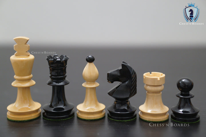 Combo Chess Set | Reproduced Romanian Hungarian, Lacquered Ebonized Boxwood Chess Pieces with Ebony Chess Board - Chess'n'Boards