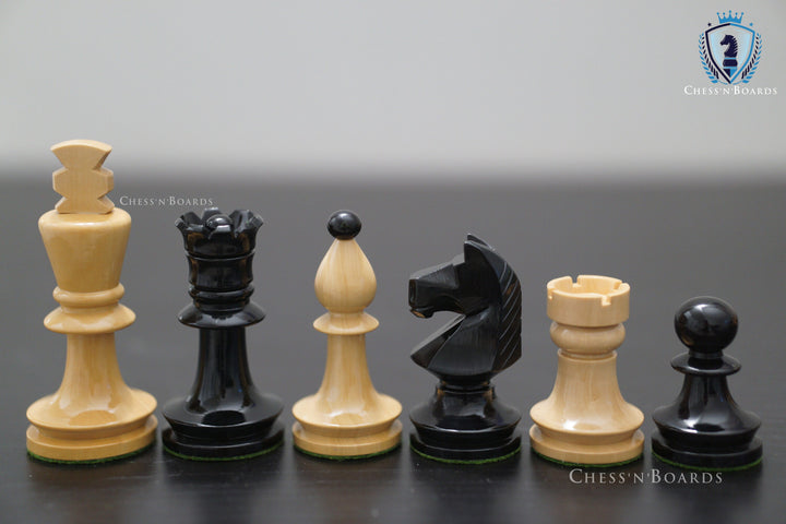 Combo Chess Set | Reproduced Romanian Hungarian, Lacquered Ebonized Boxwood Chess Pieces with Ebony Chess Board - Chess'n'Boards