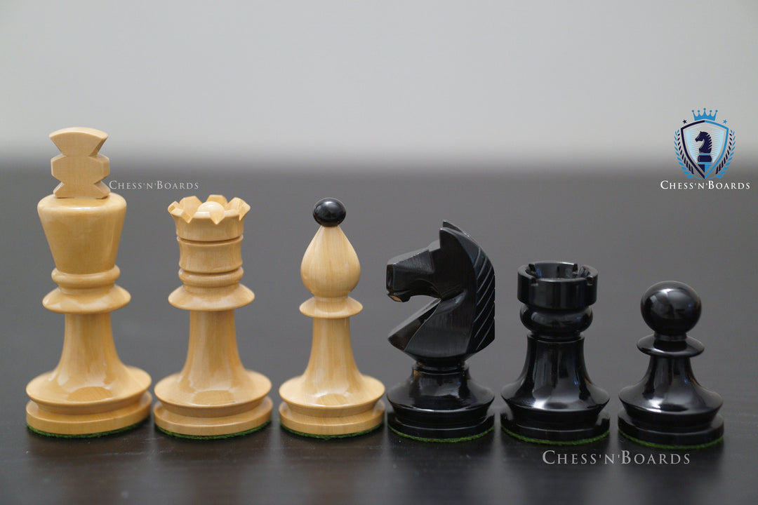 Combo Chess Set | Reproduced Romanian Hungarian, Lacquered Ebonized Boxwood Chess Pieces with Ebony Chess Board - Chess'n'Boards