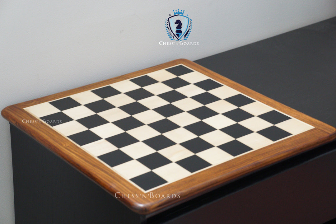 Ebony Wood Chess Board | Bottom Felted Solid Ebony wood Square with Golden Rosewood Border - Chess'n'Boards