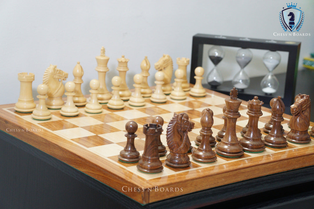 Combo Chess Set | Rio Staunton Series Biggy Knight Chess Set in Golden Rosewood with  Golden RosewoodBoard - Chess'n'Boards