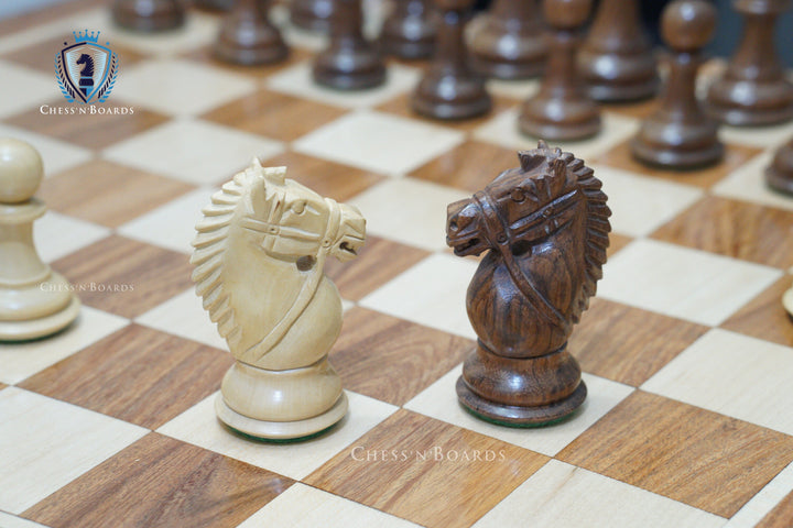 Combo Chess Set | Rio Staunton Series Biggy Knight Chess Set in Golden Rosewood with  Golden RosewoodBoard - Chess'n'Boards