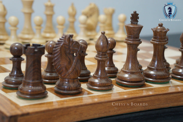 Combo Chess Set | Rio Staunton Series Biggy Knight Chess Set in Golden Rosewood with  Golden RosewoodBoard - Chess'n'Boards