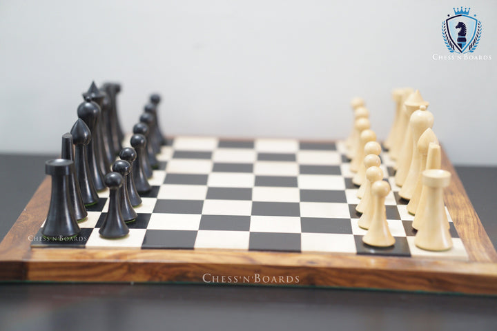 Combo Chess Set | Minimalist Style Danish Hermann Ohme Chess Set in Golden Rosewood with Ebony Board - Chess'n'Boards