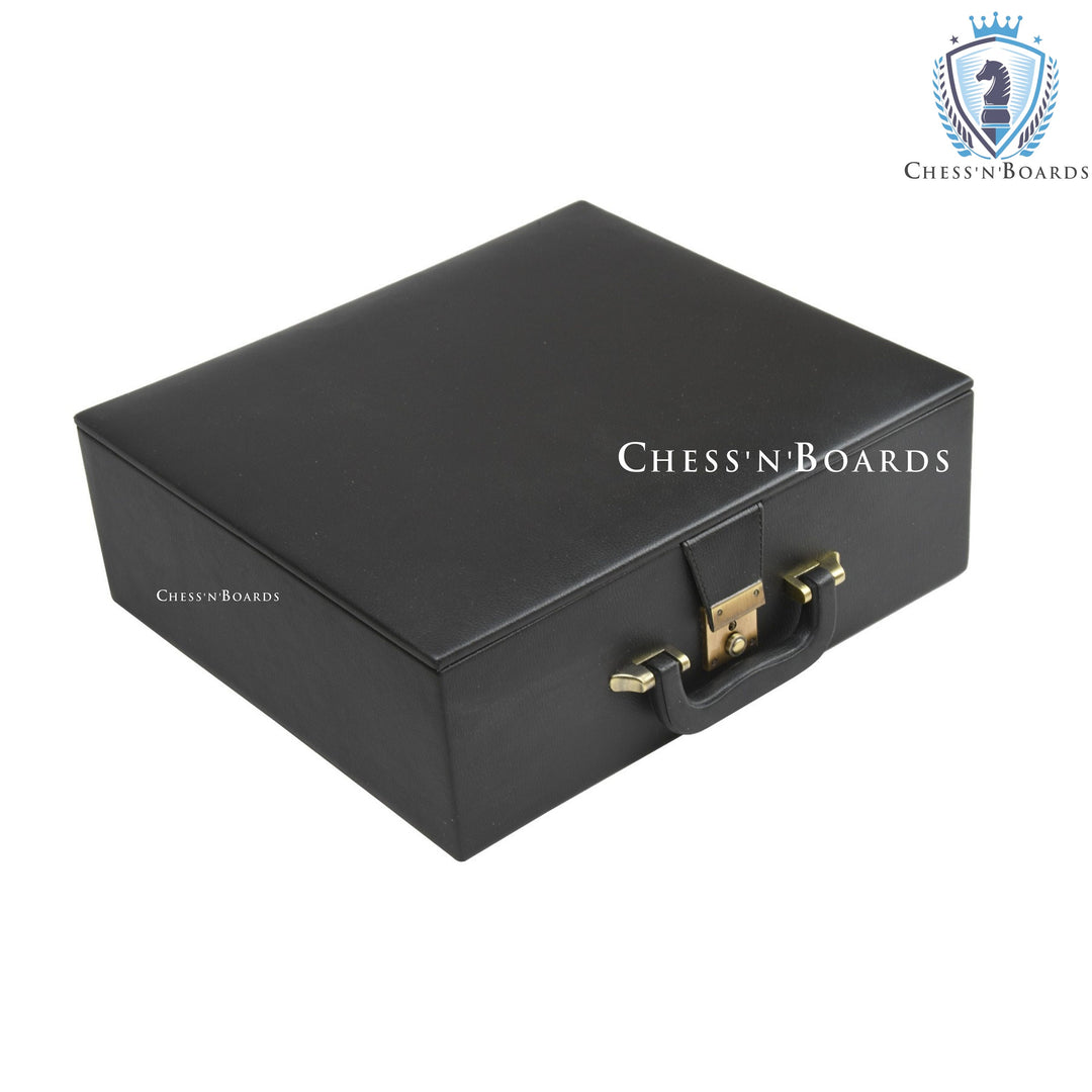 Leatherette Chess Set Storage Box Coffer with Double Tray Fixed Slots | Storage Box for Chess Pieces - Chess'n'Boards