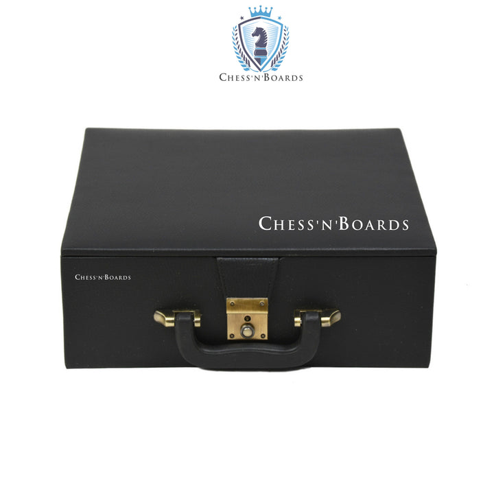 Leatherette Chess Set Storage Box Coffer with Double Tray Fixed Slots | Storage Box for Chess Pieces - Chess'n'Boards