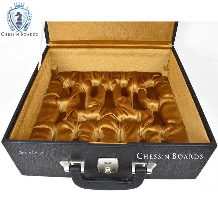 Leatherette Chess Set Storage Box Coffer with Double Tray Fixed Slots | Storage Box for Chess Pieces - Chess'n'Boards