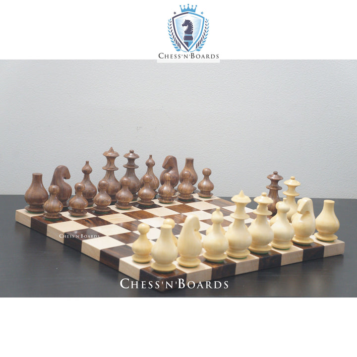 Modern Minimalist Design Golden Rosewood and Boxwood Chess Pieces - Chess'n'Boards