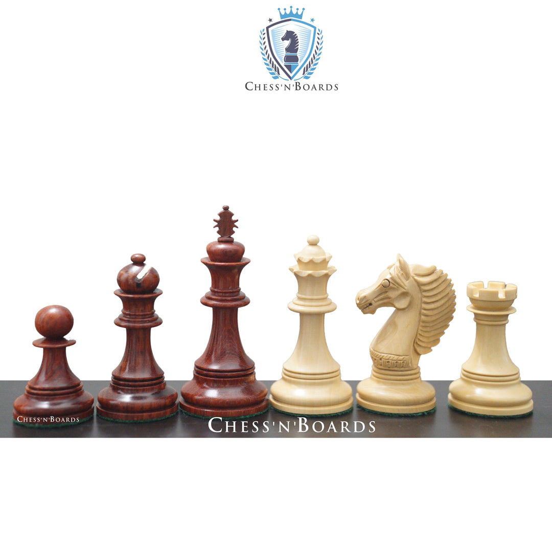 Copenhagen Series Staunton Style King's Bridle Triple Weighted Luxury Chess Pieces in Budrosewood - Chess'n'Boards