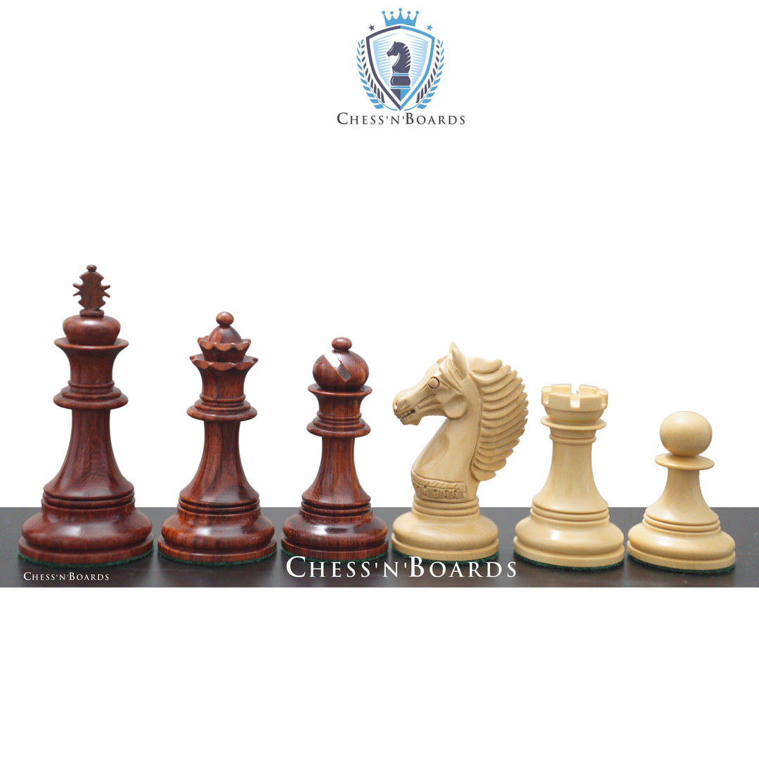 Copenhagen Series Staunton Style King's Bridle Triple Weighted Luxury Chess Pieces in Budrosewood - Chess'n'Boards