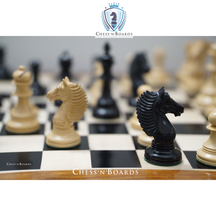 Combo Chess Set | Reproduced Copenhagen Series King's Bridle Weighted Chess Pieces in Ebony wood with Ebony Board - Chess'n'Boards