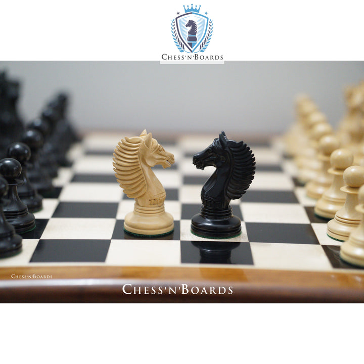 Combo Chess Set | Reproduced Copenhagen Series King's Bridle Weighted Chess Pieces in Ebony wood with Ebony Board - Chess'n'Boards