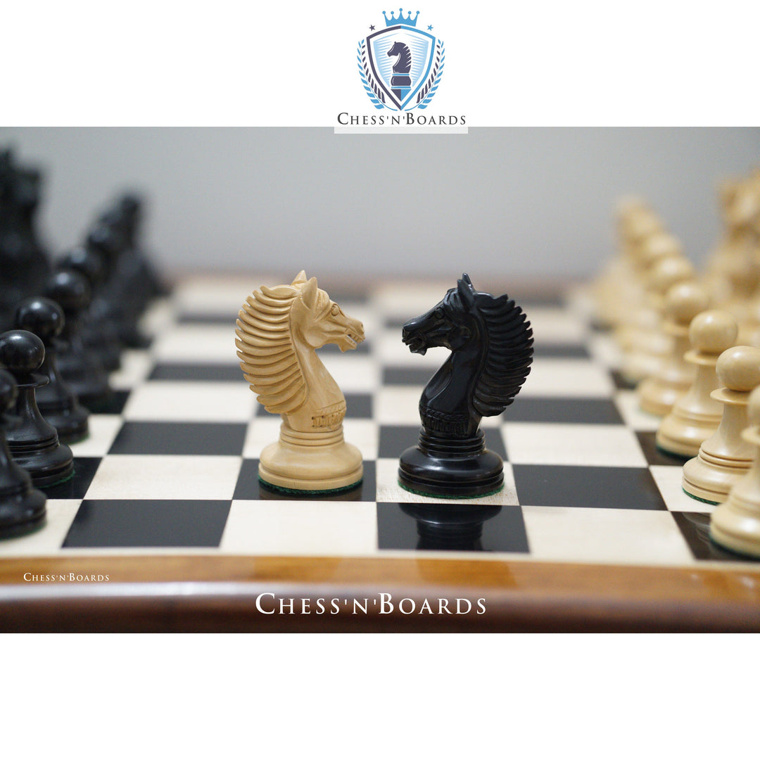 Combo Chess Set | Reproduced Copenhagen Series King's Bridle Weighted Chess Pieces in Ebony wood with Ebony Board - Chess'n'Boards