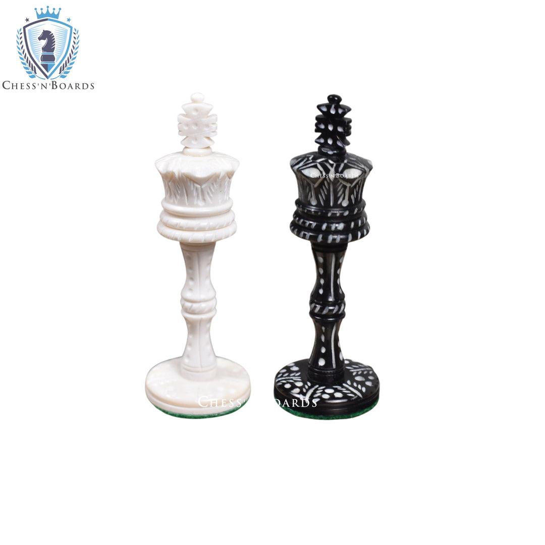 3.6" Camel Bone Chess Pieces Only Set - Pre Staunton Victorian Era Series - Chess'n'Boards
